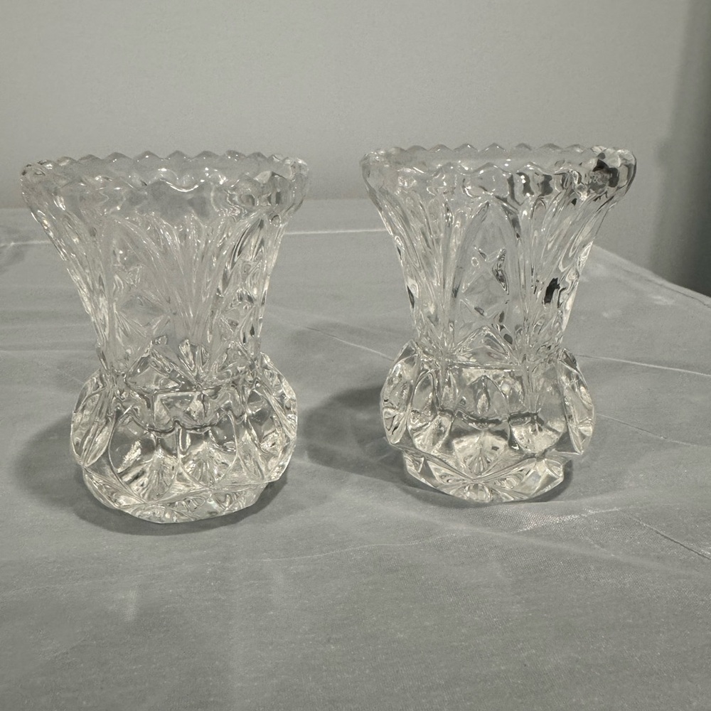 Vintage Clear Pressed Glass Candle Holders | Set of 2 | Scalloped Votive Cups